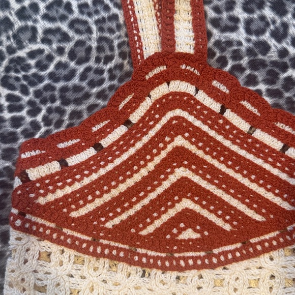 Jason Wu Rust And Cream Crochet Crop Top Striped Geometric Scallop Size 4 NWT - Picture 4 of 11